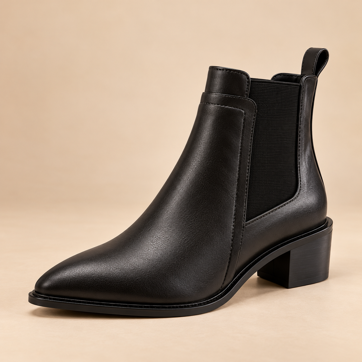 Women's Leather Chelsea Ankle Boots with Pointed Toe, Block Heel and Fleece Lining alternate view