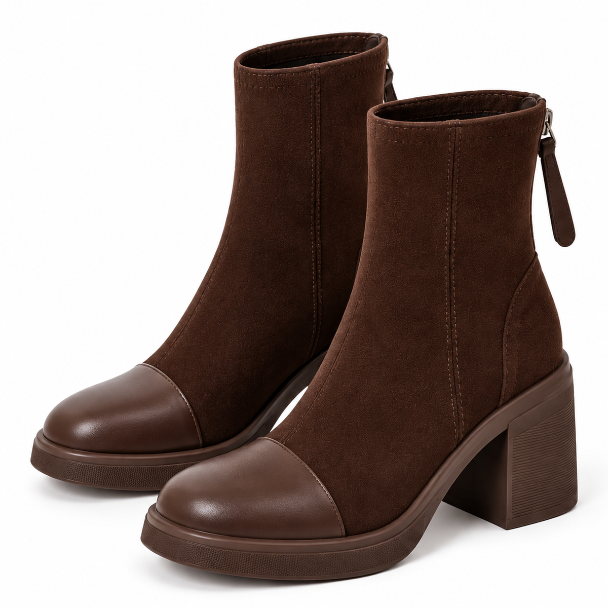 Women's Stretch Ankle Boots with Round Toe and Low Chunky Block Heel product image
