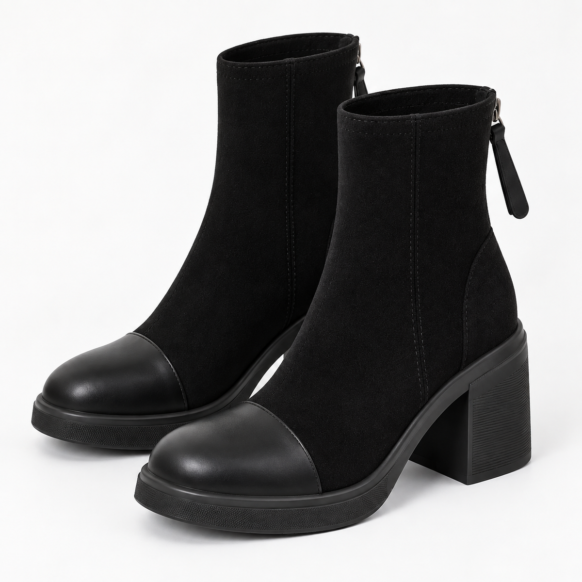 Women's Stretch Ankle Boots with Round Toe and Low Chunky Block Heel alternate view