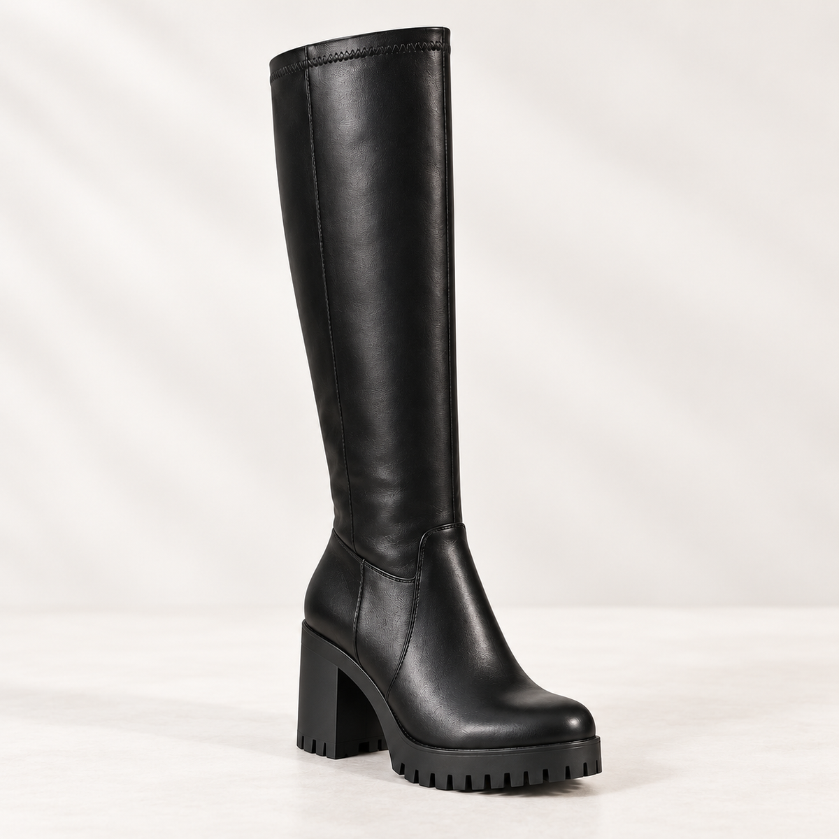 Women's Knee-High Boots with Chunky Block Heel, Lug Sole and Round Toe alternate view