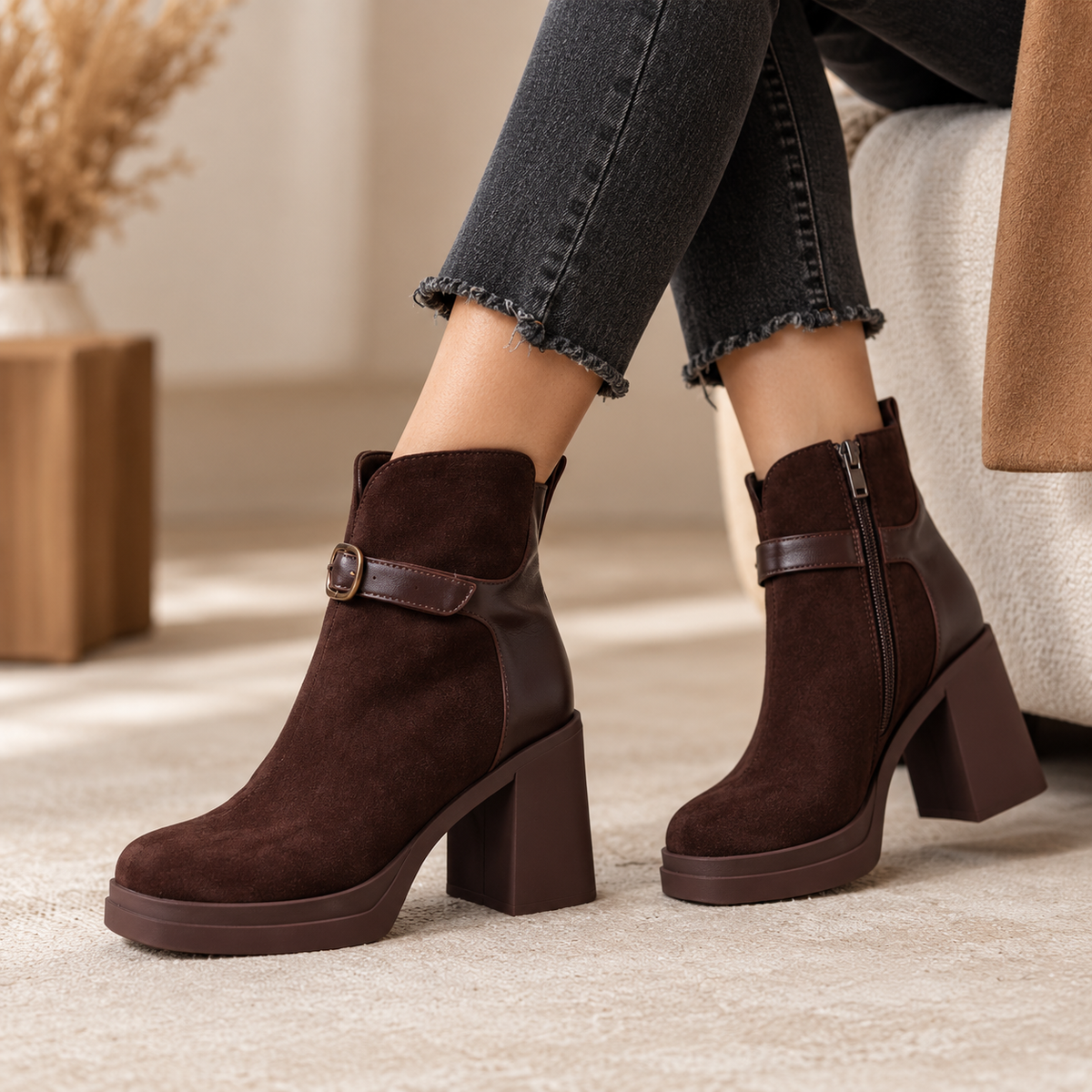 Women's Ankle Boots with Buckle Strap, Chunky Heel and Thick Sole alternate view
