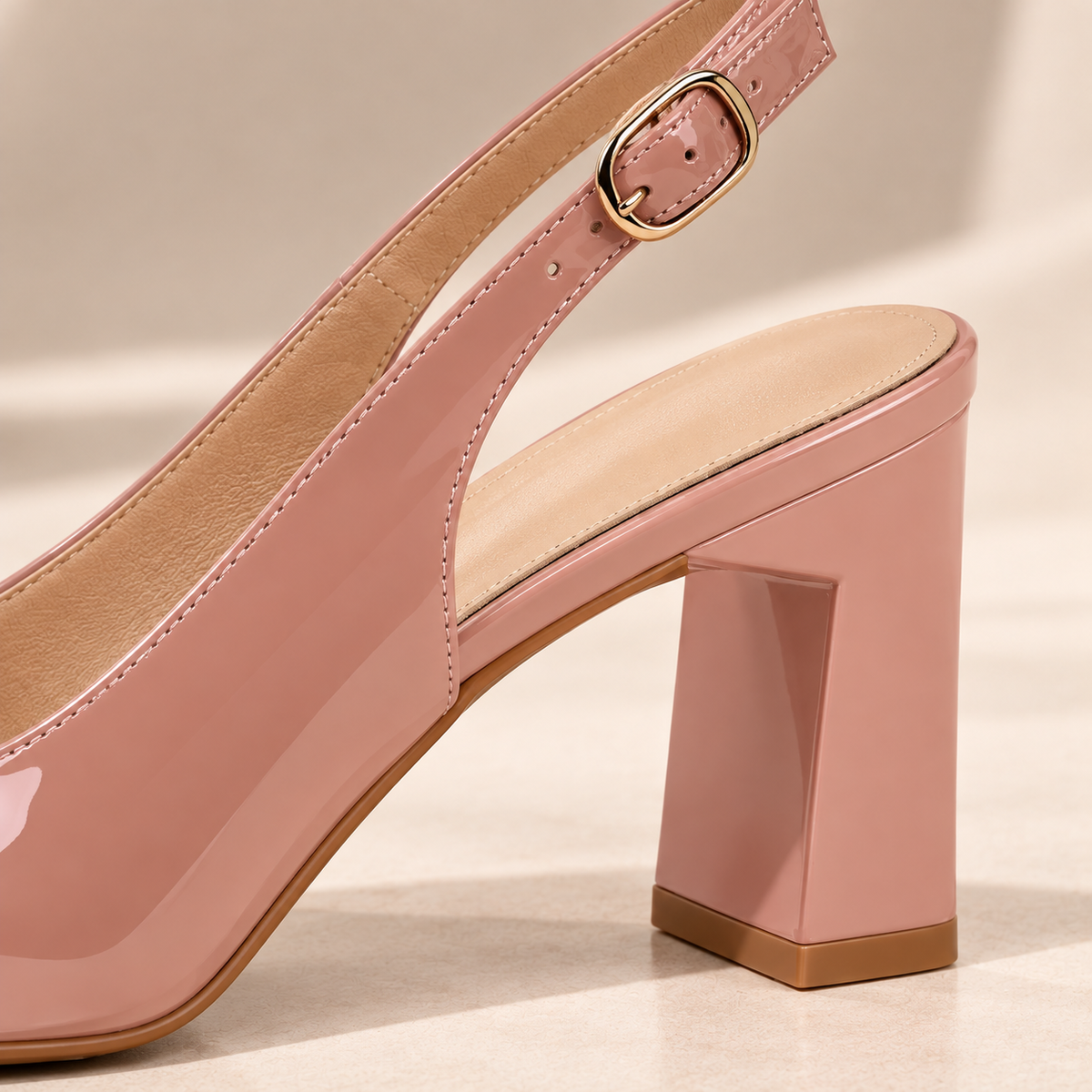 Women's Square Toe Slingback Pumps with Block Heel and Adjustable Strap alternate view