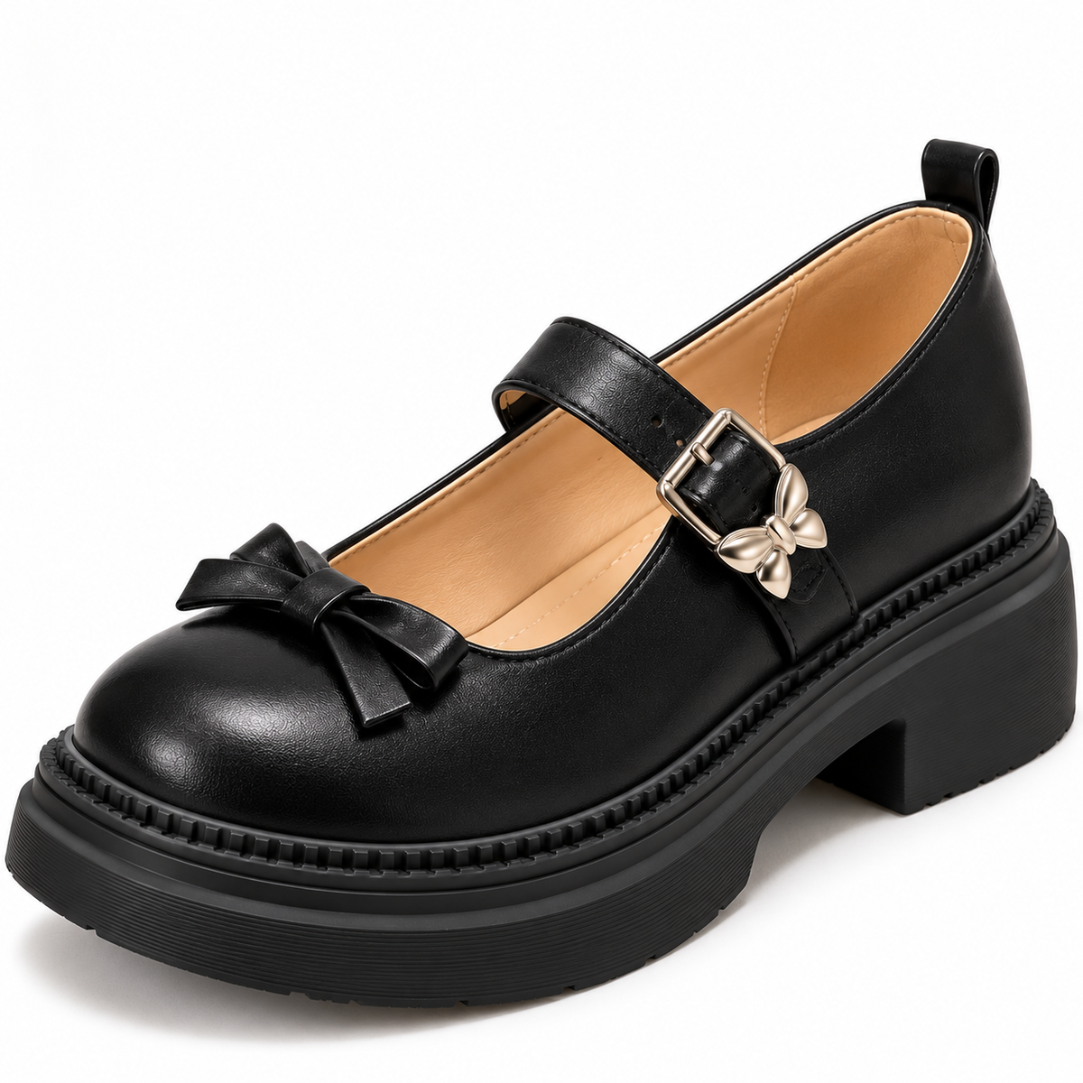 Women's Platform Mary Jane Shoes with Bow Detail, Buckle Strap and Round Toe alternate view