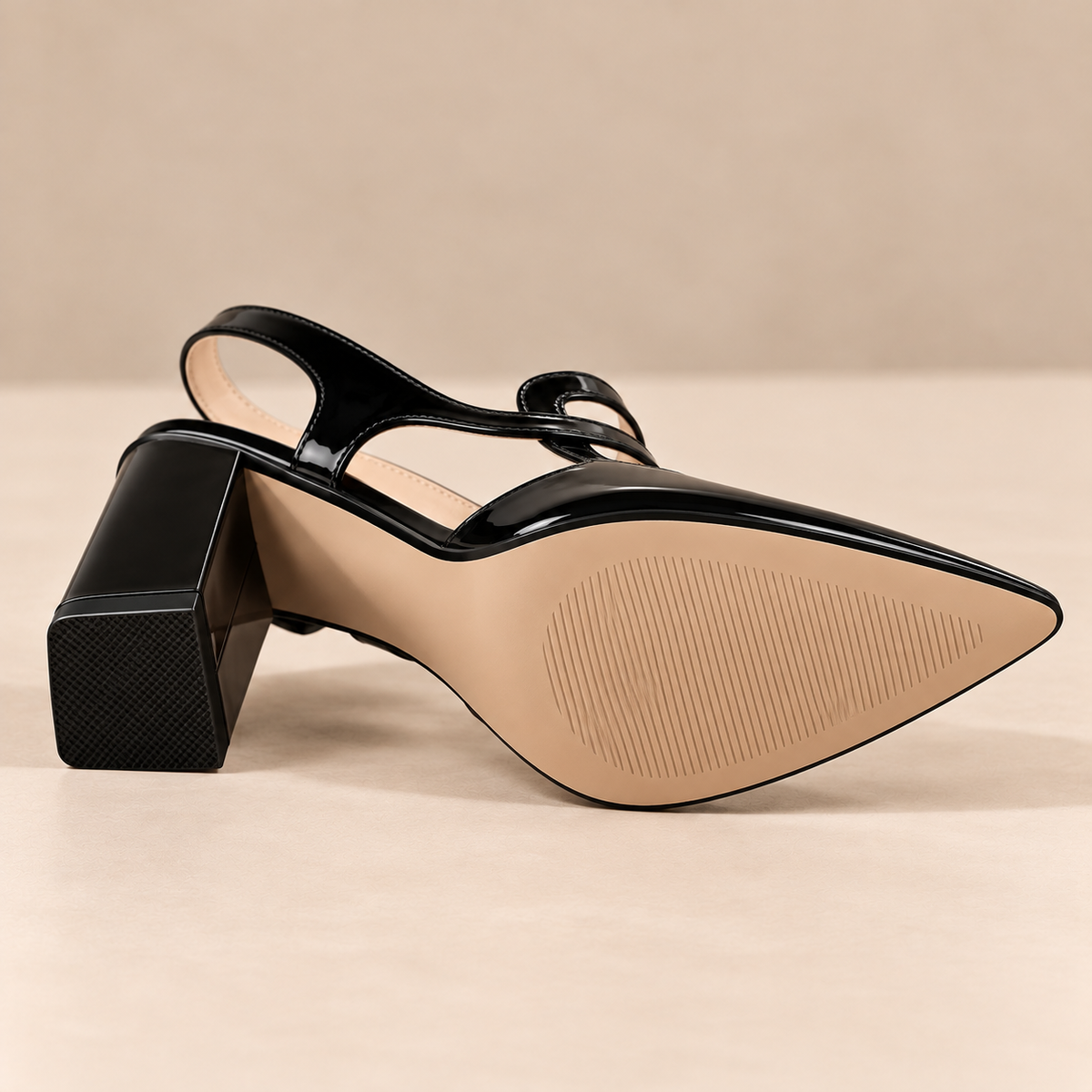Women's Pointed Toe Slingback Mary Jane Pumps with Block Heel and Cutout Strap alternate view