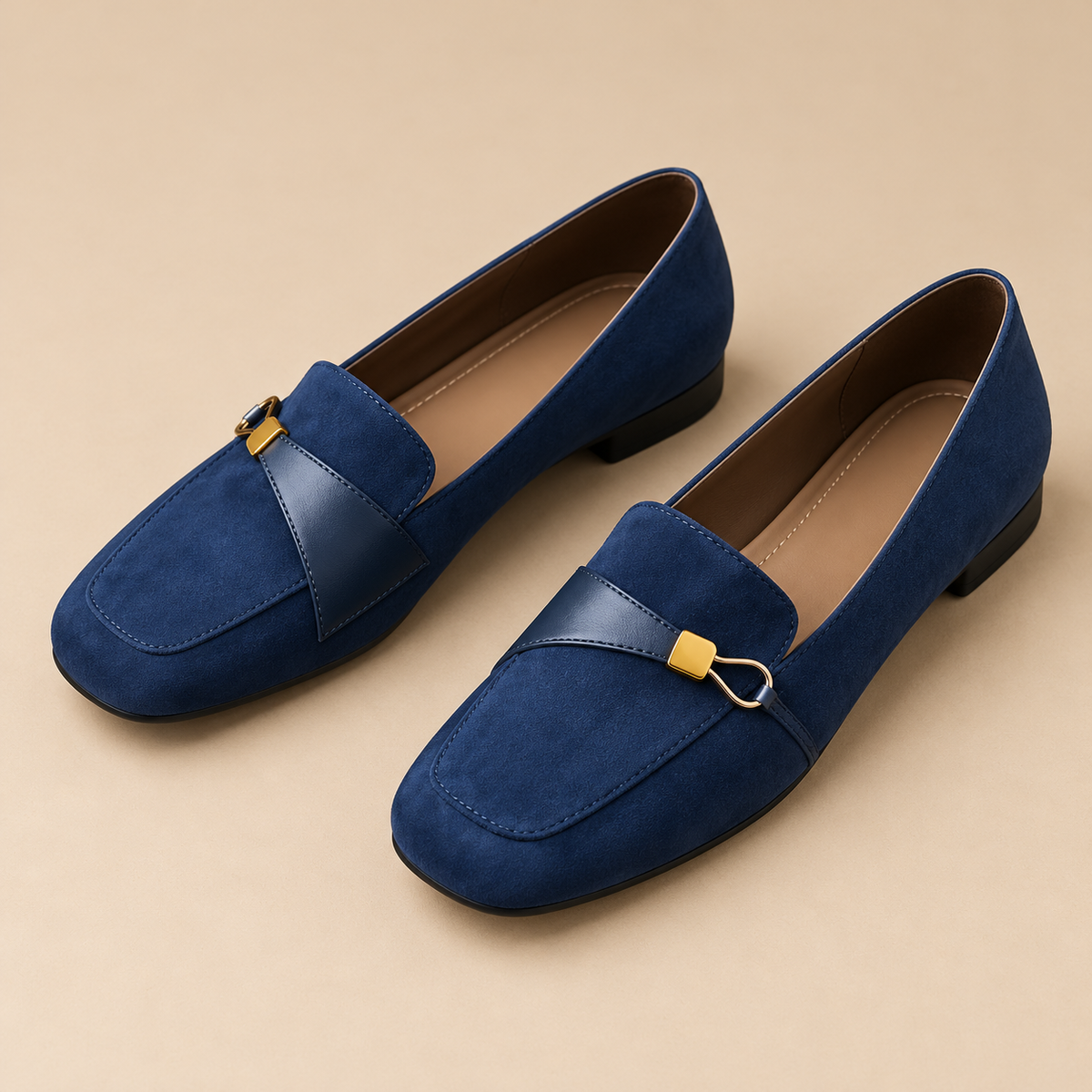 Women's Suede Square-Toe Loafers with Metal Detail and Low Heel product image