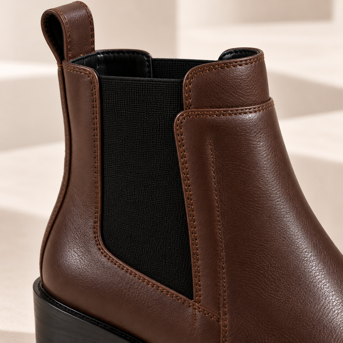 Women's Leather Chelsea Ankle Boots with Pointed Toe, Block Heel and Fleece Lining alternate view