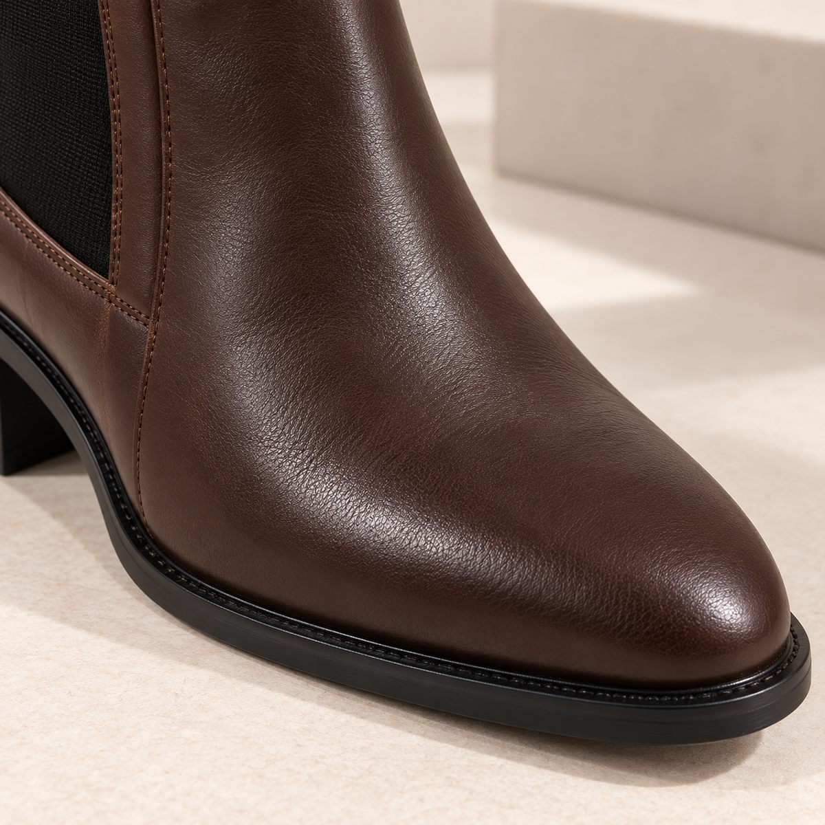 Women's Leather Chelsea Ankle Boots with Pointed Toe, Block Heel and Fleece Lining alternate view
