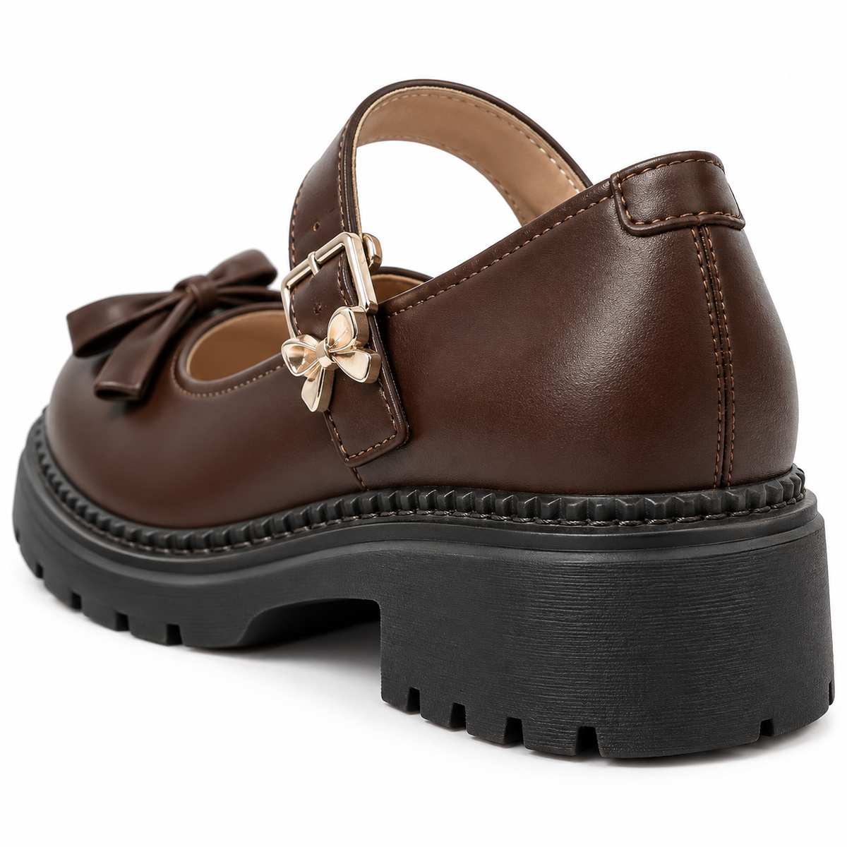Women's Platform Mary Jane Shoes with Bow Detail, Buckle Strap and Round Toe alternate view