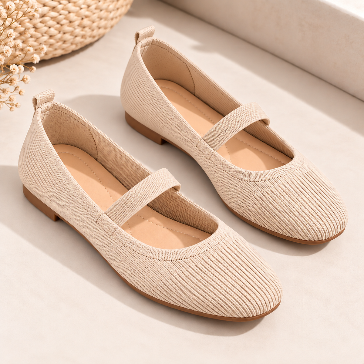Women's Knit Mary Jane Ballet Flats with Instep Strap and Round Toe alternate view