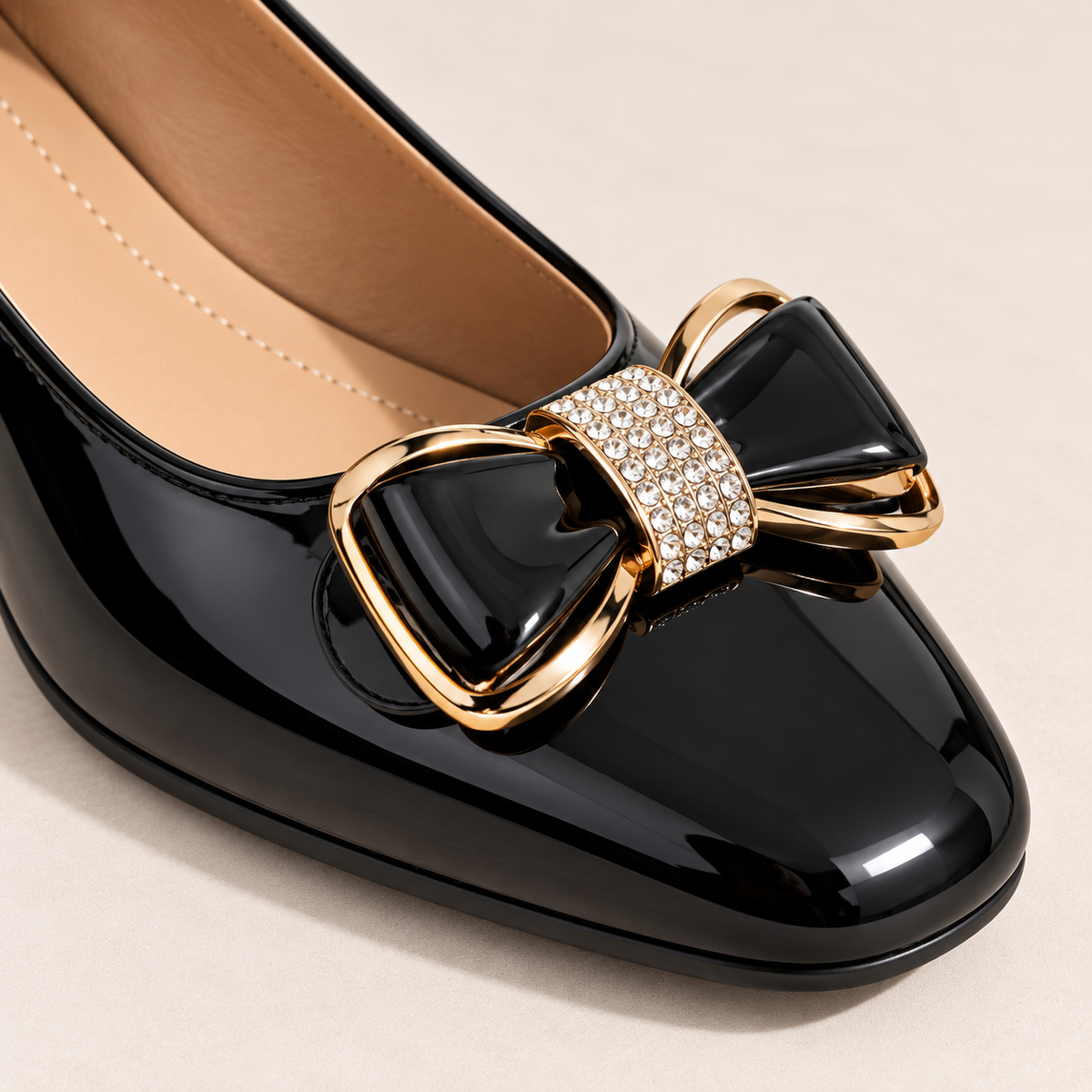 Women's Patent Leather Low Heel Pumps with Bow Detail alternate view