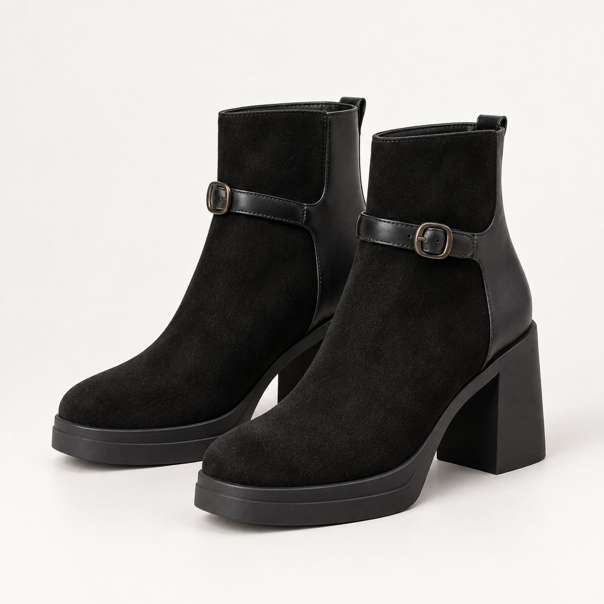 Women's Ankle Boots with Buckle Strap, Chunky Heel and Thick Sole alternate view