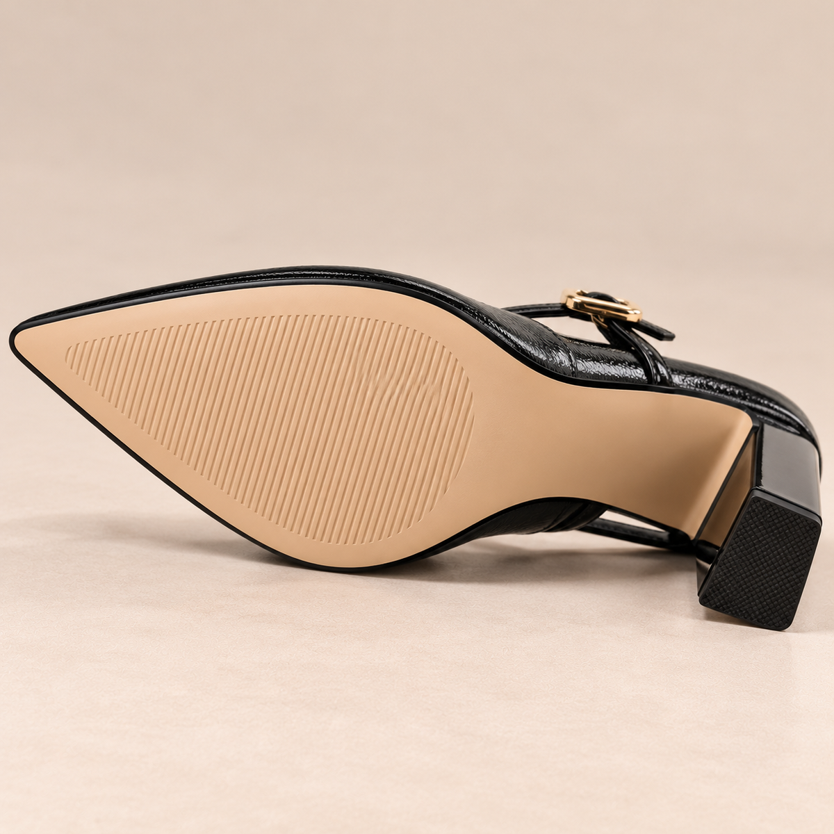 Women's Pointed Toe Mary Jane Pumps with Buckle Strap and Chunky Block Heel alternate view
