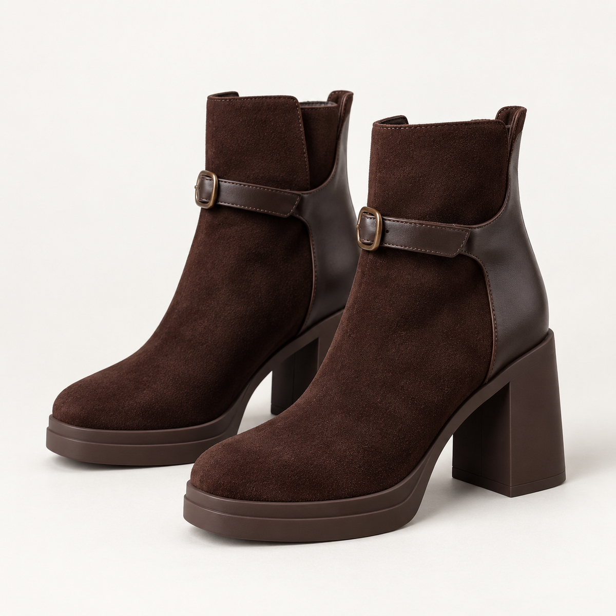 Women's Ankle Boots with Buckle Strap, Chunky Heel and Thick Sole product image