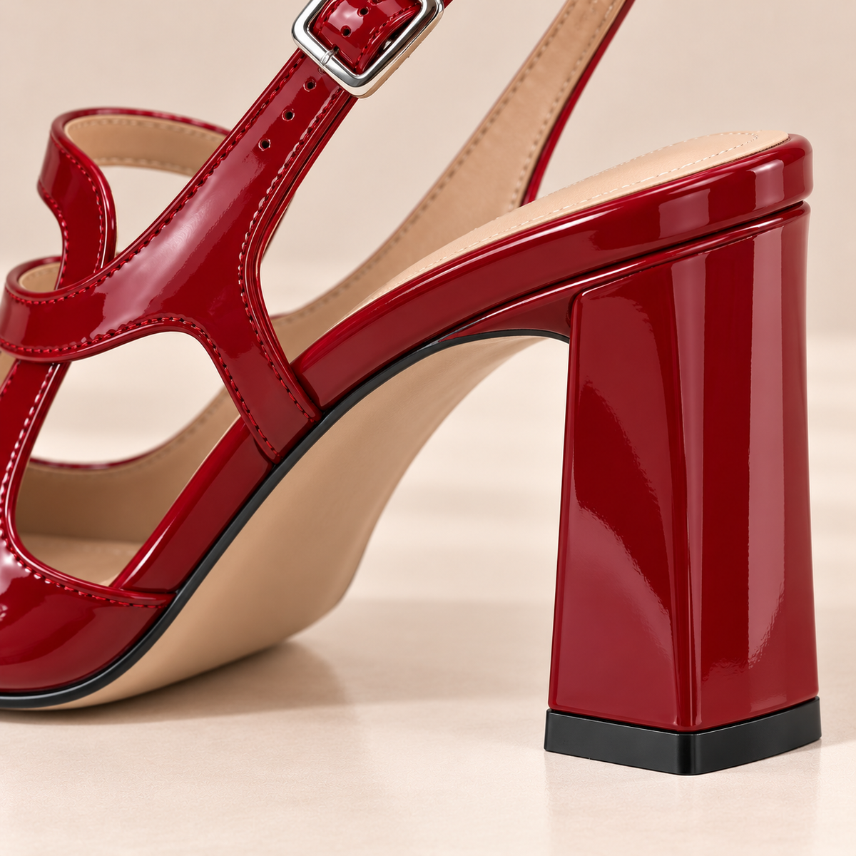 Women's Pointed Toe Mary Jane Slingback Pumps with Block Heel and Cutout Straps alternate view