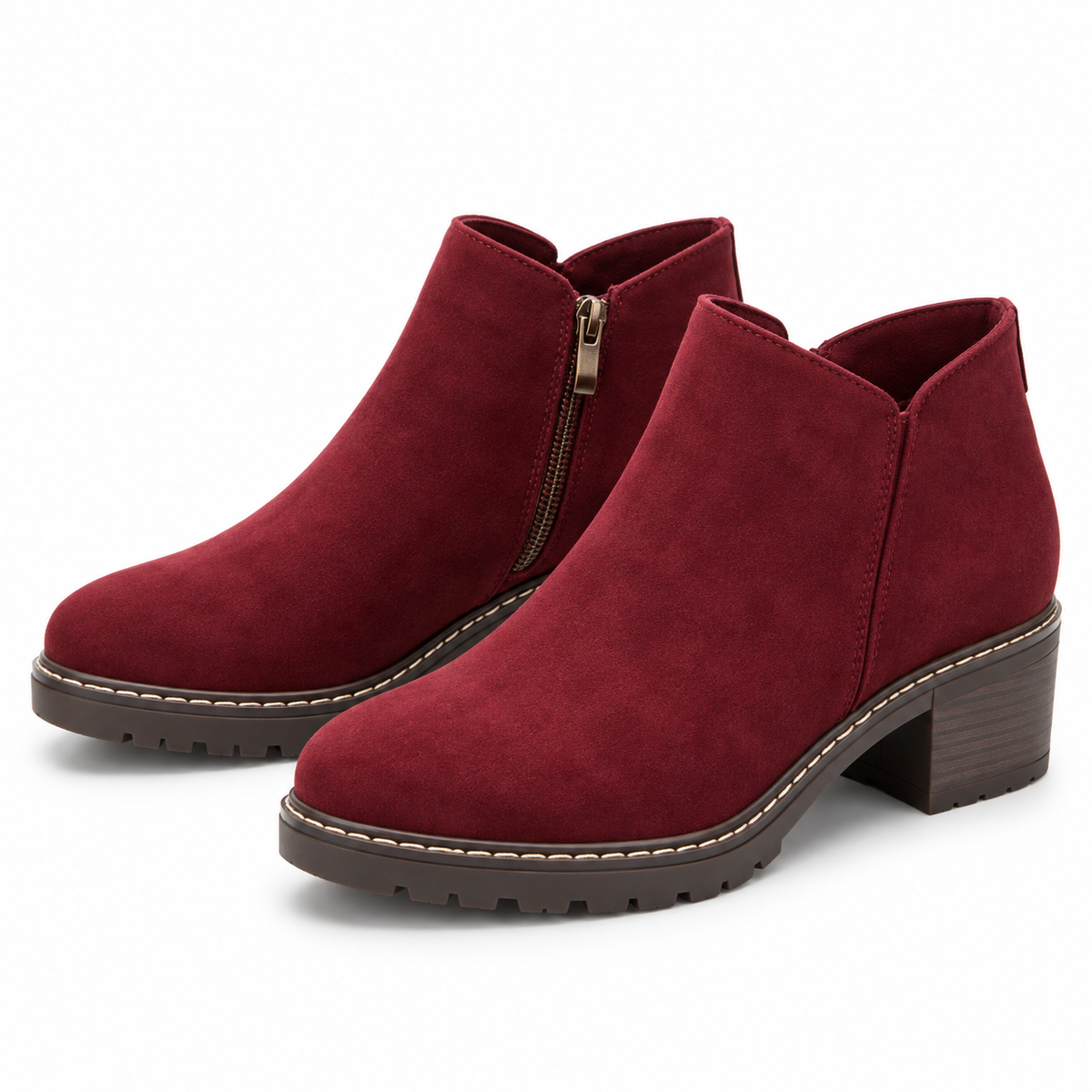 Women's Side-Zip Ankle Boots with Chunky Block Heel and Contrast Stitching alternate view