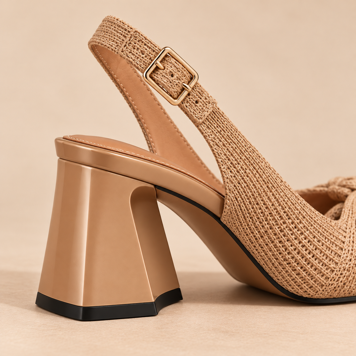Women's Knitted Slingback Pumps with Square Toe, Bow Knot and Chunky Heel alternate view