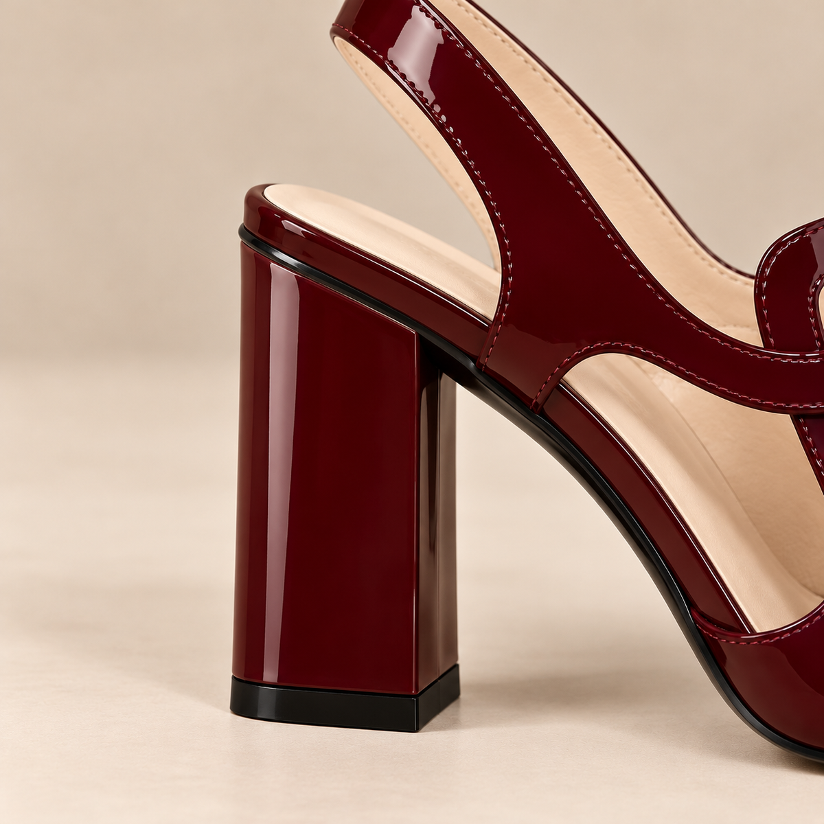 Women's Pointed Toe Slingback Mary Jane Pumps with Block Heel and Cutout Strap alternate view