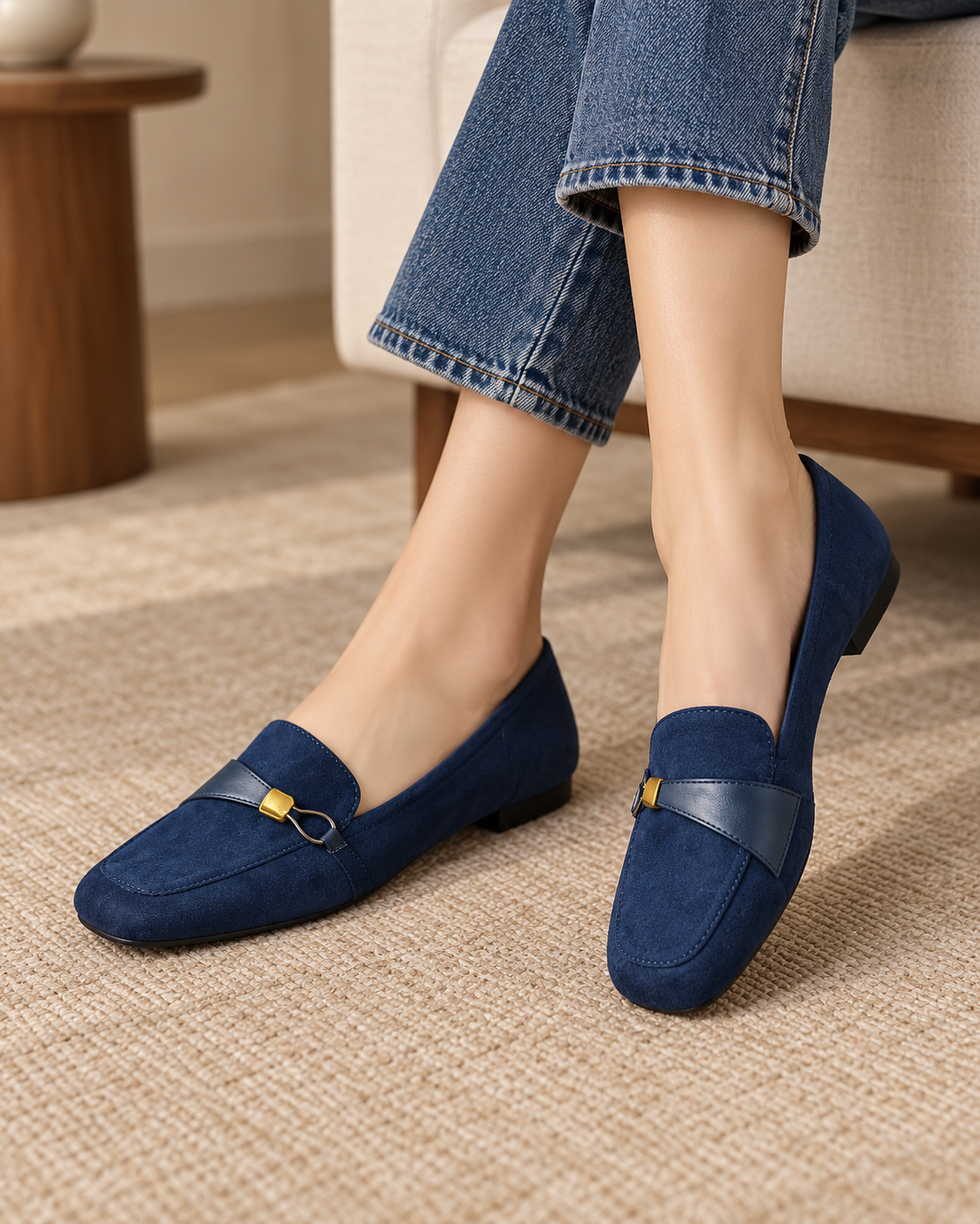 Women's Suede Square-Toe Loafers with Metal Detail and Low Heel alternate view