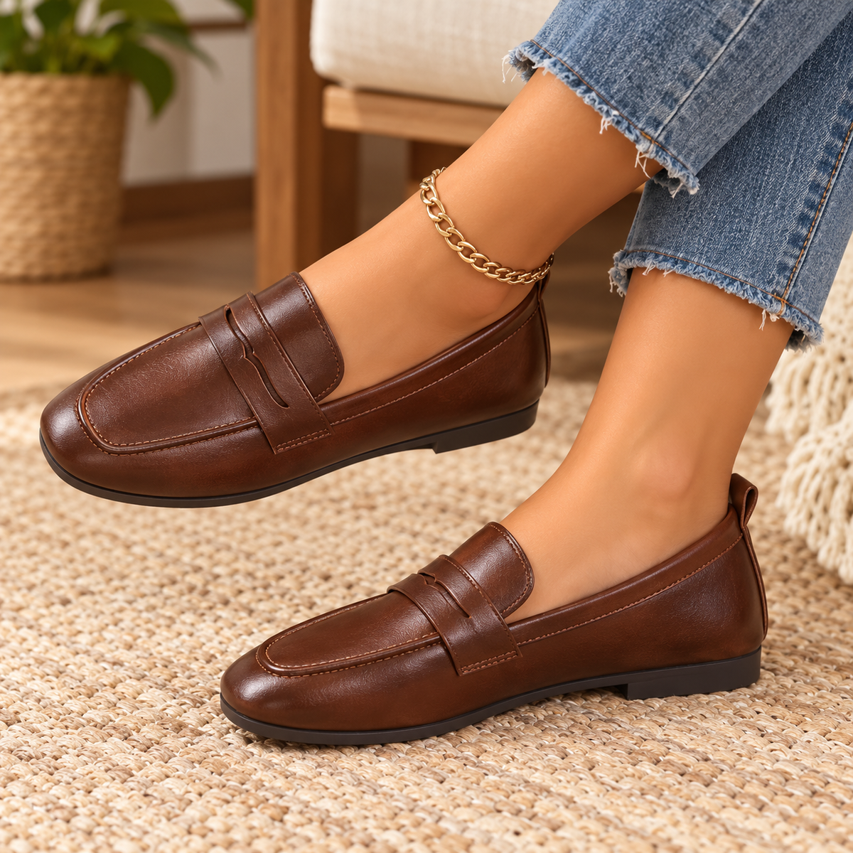 Women's Casual Slip-On Loafers with Round Toe, Flat Sole and Low Heel alternate view