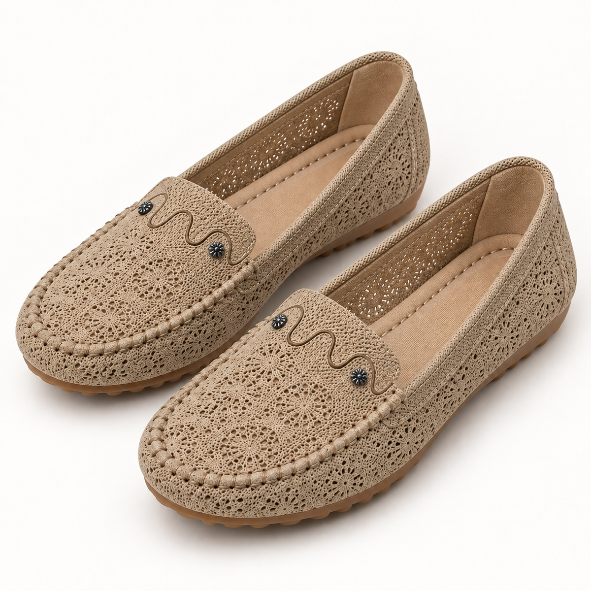 Women's Slip-On Loafers with Floral Cutout Design and Lightweight Flat Sole product image