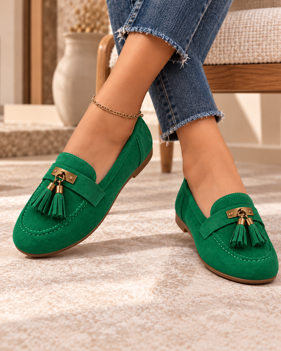 Women's Tassel Loafers with Round Toe, Shallow Vamp and Flat Casual Sole alternate view