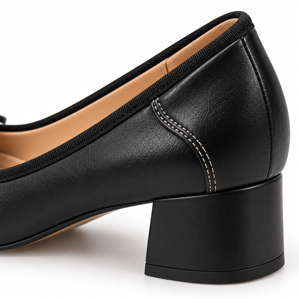 Women's Square-Toe Bow Pumps with Soft Leather Upper and Chunky Block Heel alternate view