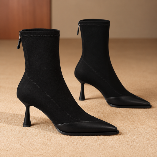 Women's Dark Brown Pointed Toe Ankle Boots with Rear Zipper and Slim Heel product image