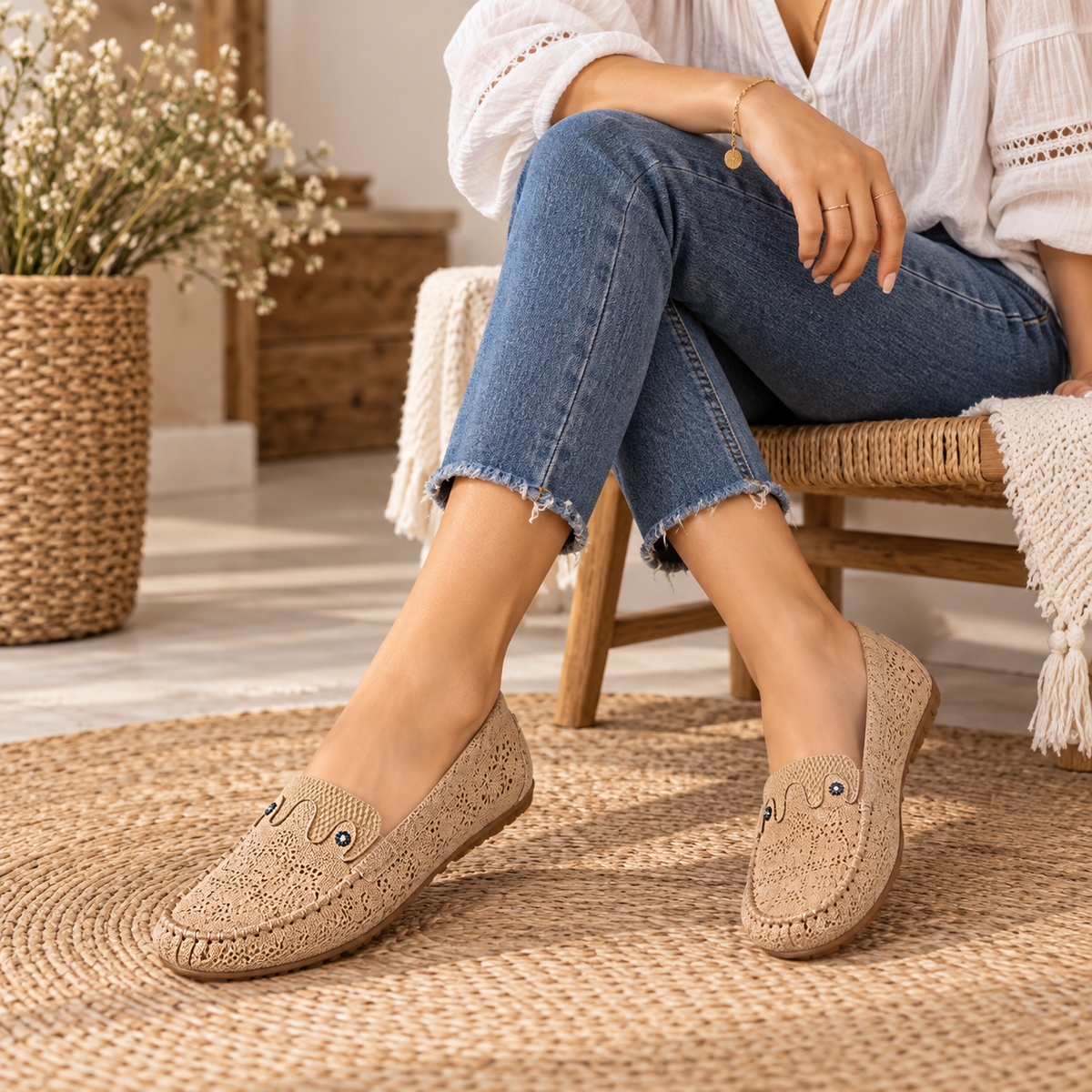 Women's Slip-On Loafers with Floral Cutout Design and Lightweight Flat Sole alternate view