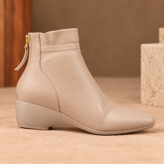 Women's PU Leather Ankle Boots with Pointed Toe, Back Zipper and Low Wedge Heel product image