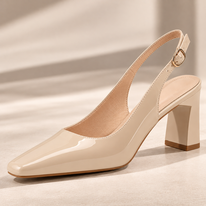Women's Square Toe Slingback Pumps with Block Heel and Adjustable Strap alternate view
