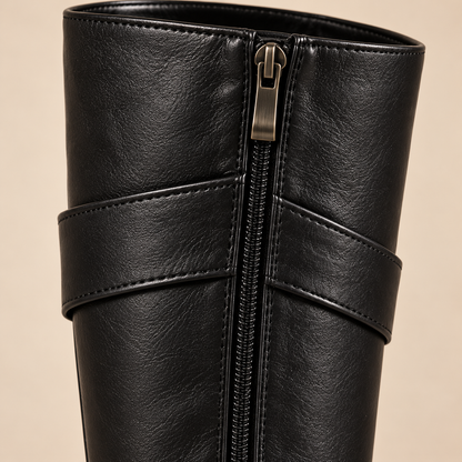 Women's Knee-High Platform Riding Boots with Metal Buckle and Chunky Block Heel alternate view