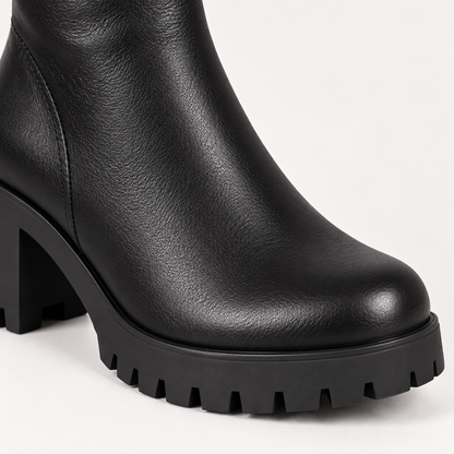 Women's Knee-High Boots with Round Toe, Chunky Block Heel and Lug Sole alternate view