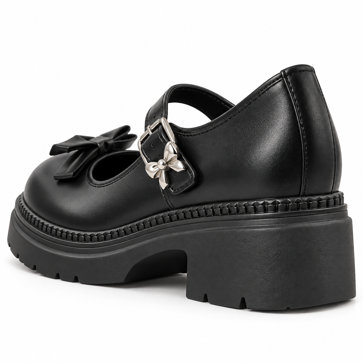 Women's Platform Mary Jane Shoes with Bow Detail, Buckle Strap and Round Toe alternate view