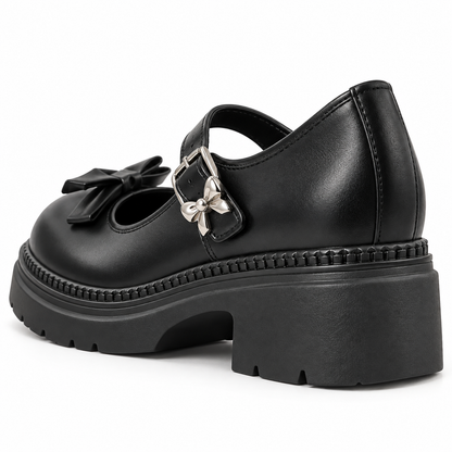 Women's Platform Mary Jane Shoes with Bow Detail, Buckle Strap and Round Toe alternate view