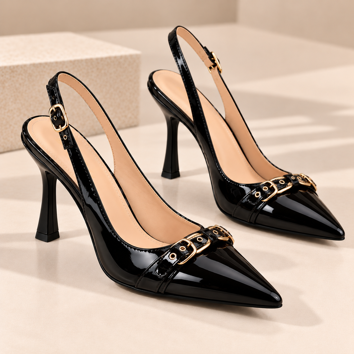 Women's Pointed Toe Slingback Pumps with Buckle Detail and Stiletto Heel alternate view