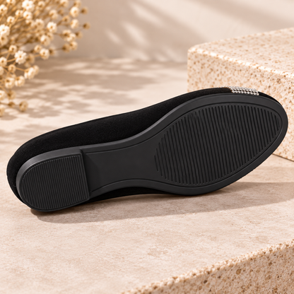 Women's Pointed-Toe Flats with Rhinestone-Style Detail and Black Slip-On Design alternate view