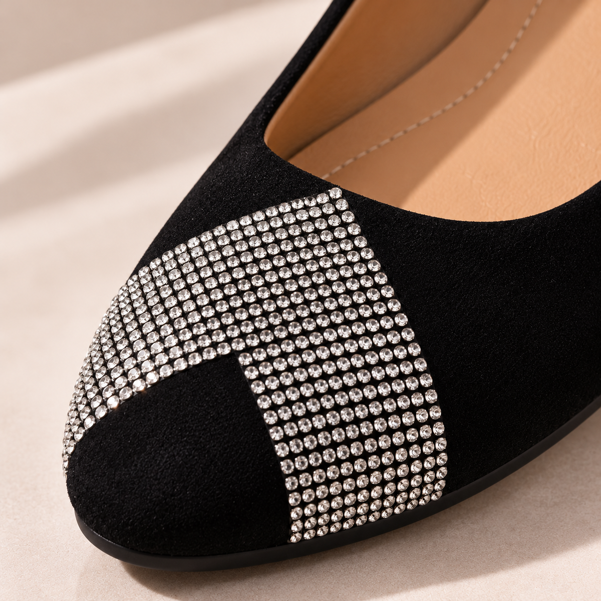 Women's Pointed-Toe Flats with Rhinestone-Style Detail and Black Slip-On Design alternate view