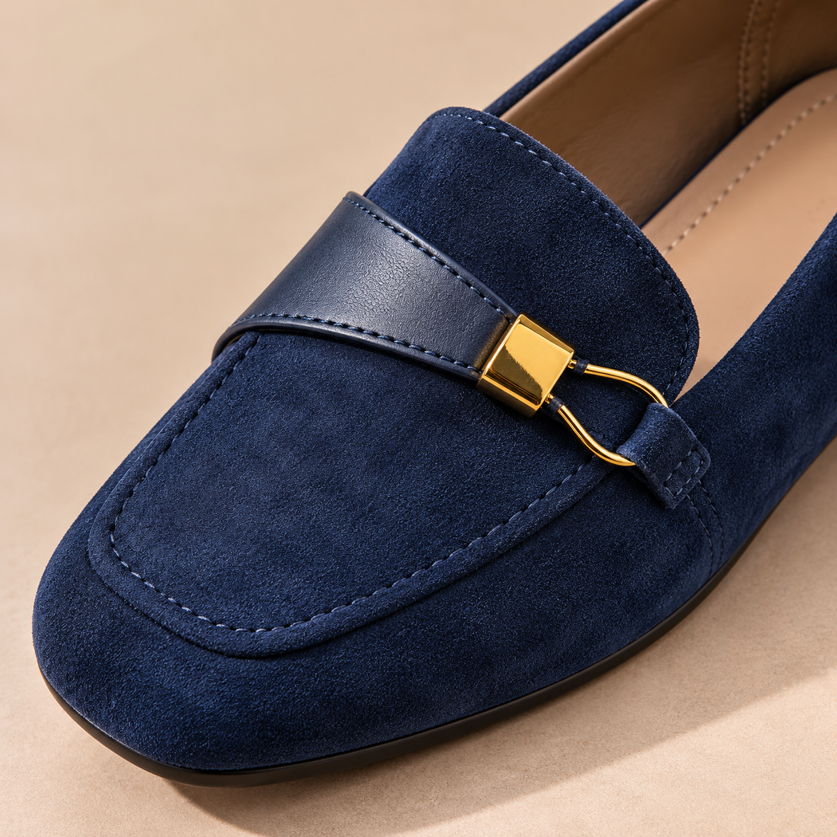 Women's Suede Square-Toe Loafers with Metal Detail and Low Heel alternate view