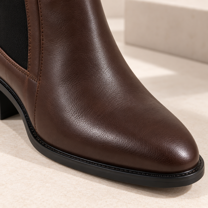 Women's Leather Chelsea Ankle Boots with Pointed Toe, Block Heel and Fleece Lining alternate view