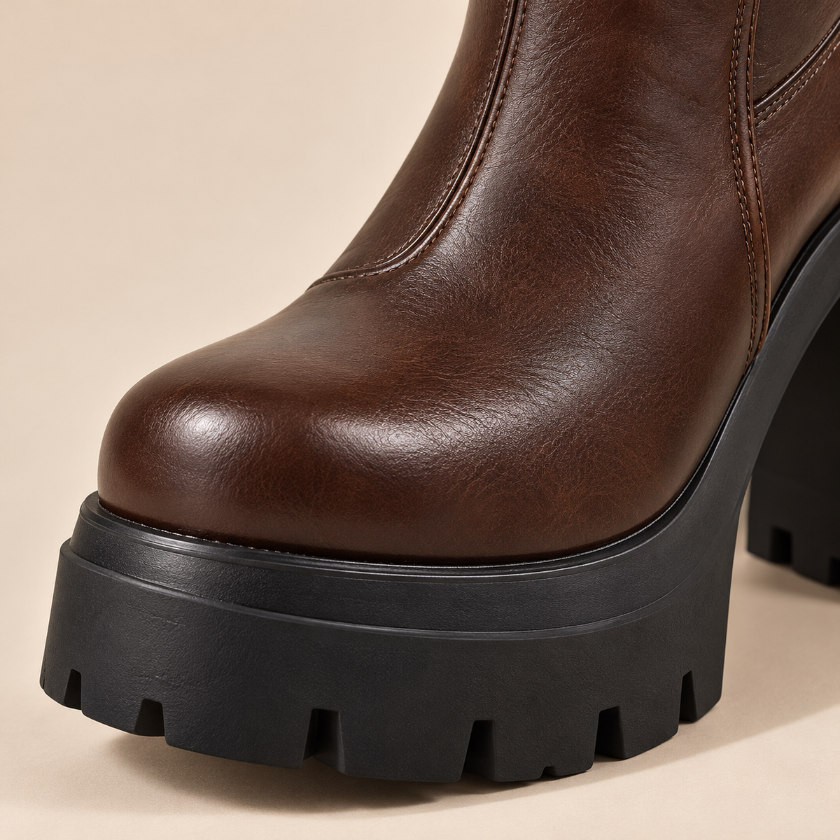 Women's Knee-High Platform Riding Boots with Metal Buckle and Chunky Block Heel alternate view