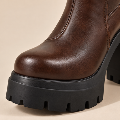 Women's Knee-High Platform Riding Boots with Metal Buckle and Chunky Block Heel alternate view