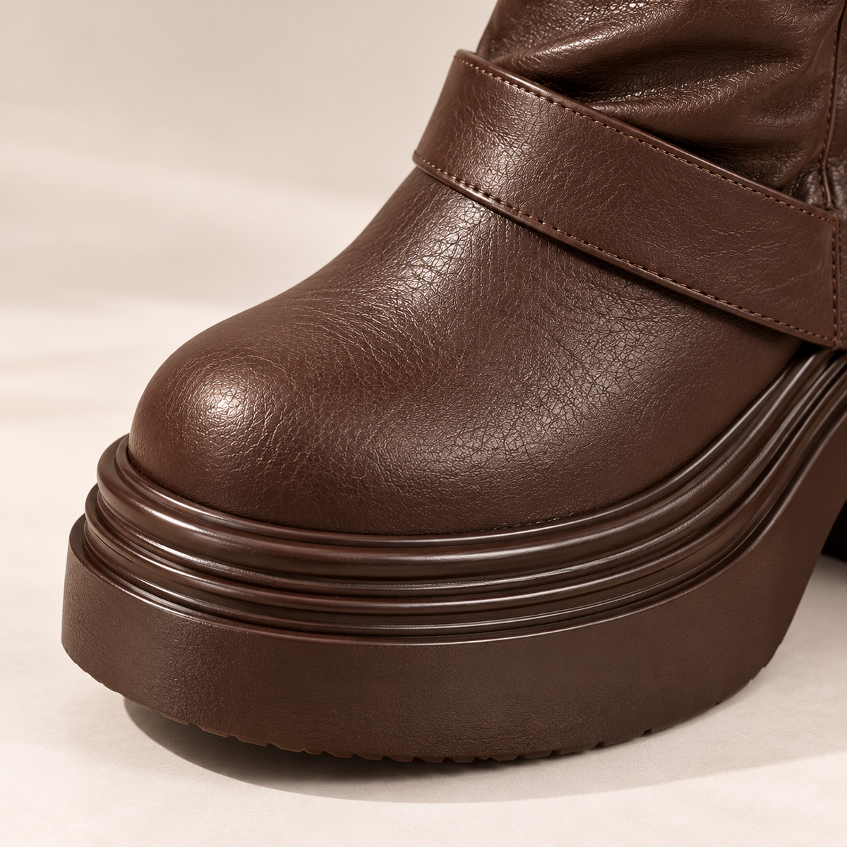 Women's Knee-High Boots with Wraparound Buckle Straps and Thick Heel alternate view