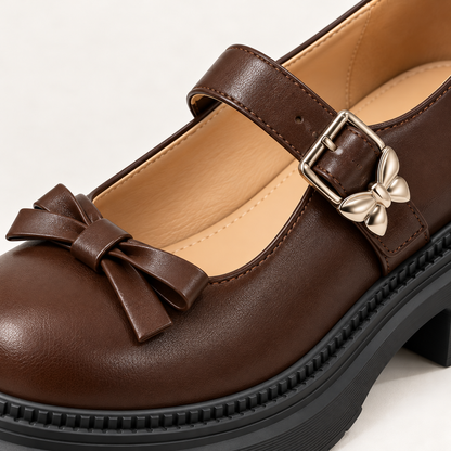 Women's Platform Mary Jane Shoes with Bow Detail, Buckle Strap and Round Toe alternate view