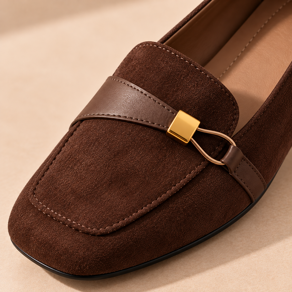 Women's Suede Square-Toe Loafers with Metal Detail and Low Heel alternate view