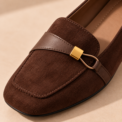Women's Suede Square-Toe Loafers with Metal Detail and Low Heel alternate view