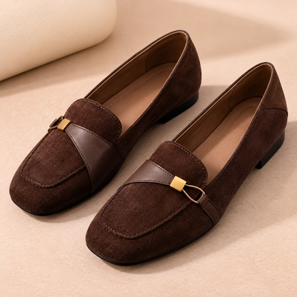 Women's Suede Square-Toe Loafers with Metal Detail and Low Heel alternate view