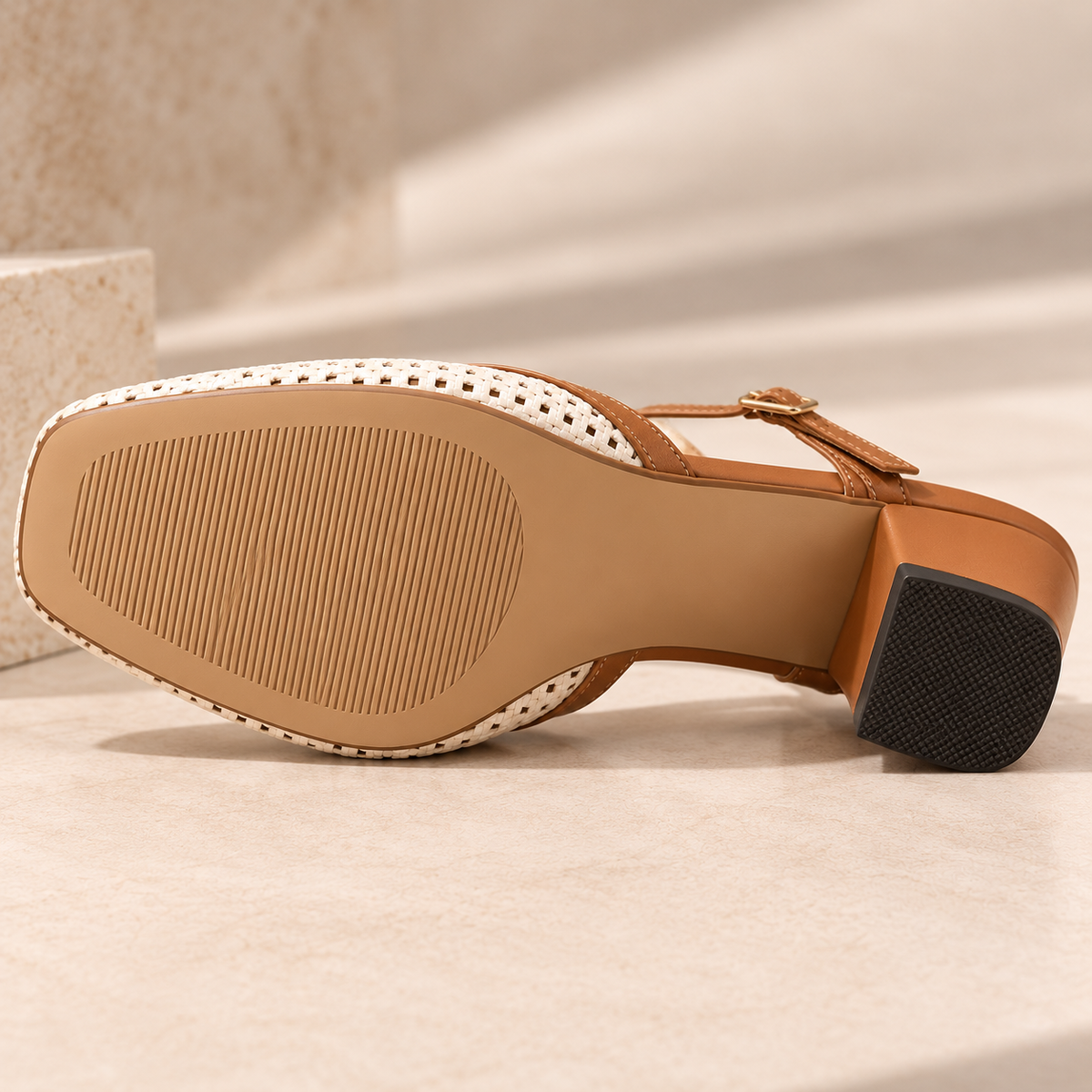 Women's Square Toe Heeled Mules with T-Strap Buckle and Low Block Heel alternate view