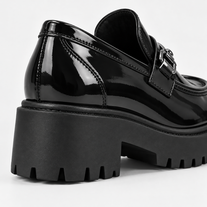 Women's Glossy Black Leather Platform Loafers with Chunky Lug Sole alternate view