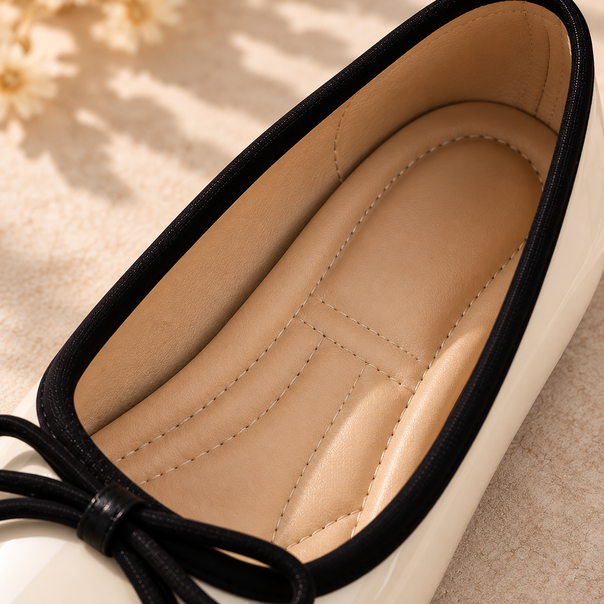 Women's Ballet Flats with Glossy Finish, Bow Detail and Rounded Square Toe alternate view