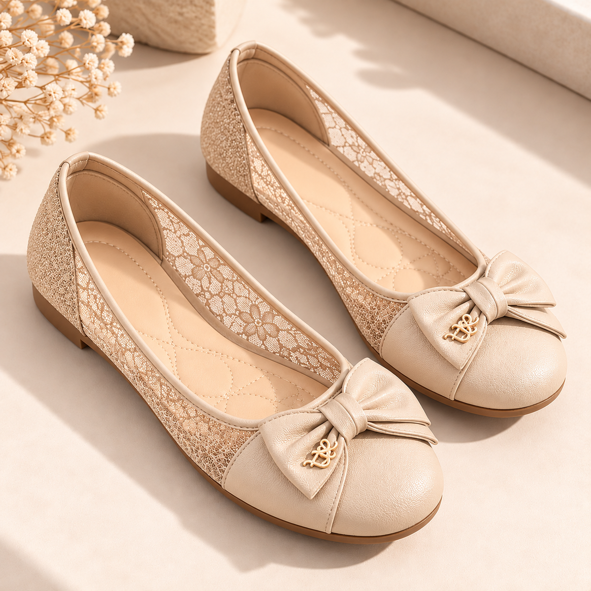 Women's Mesh Ballet Flats with Bow Detail and Round Toe alternate view
